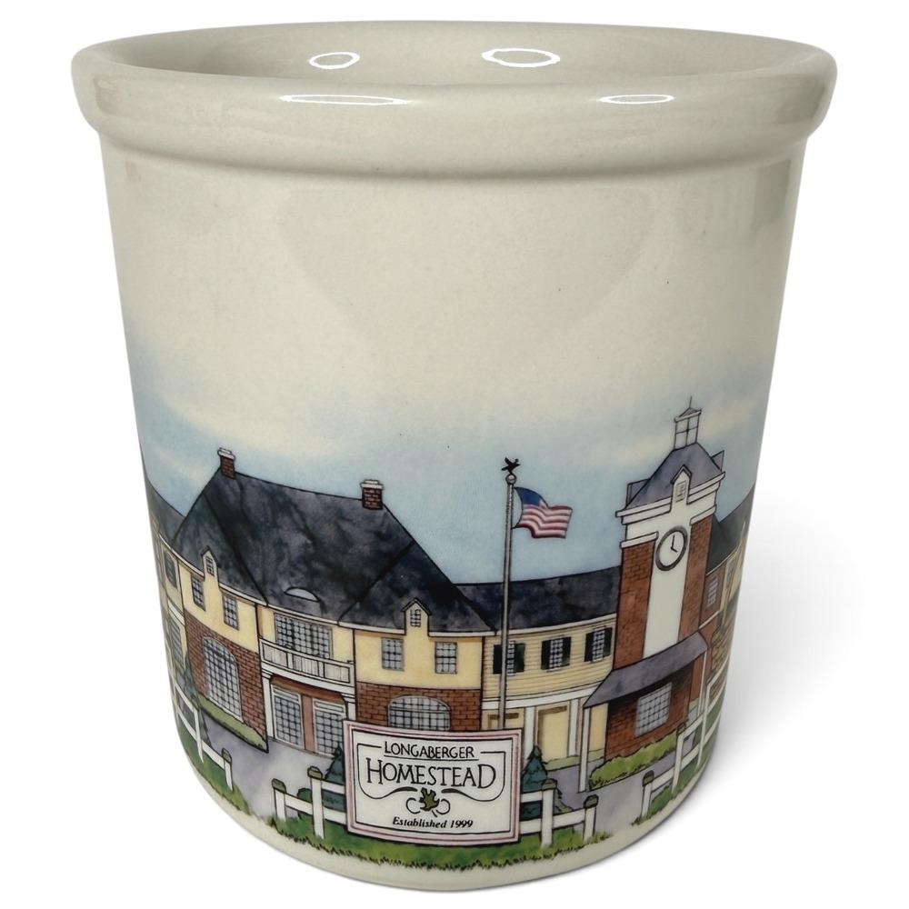 2004 Longaberger Pottery Homestead Crock Utensil Holder Ceramic Anniversary VTG